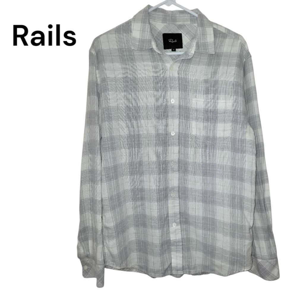 REVOLVE Rails Wyatt Shirt Men's Plaid Shirt, M, White, Grey, EUC